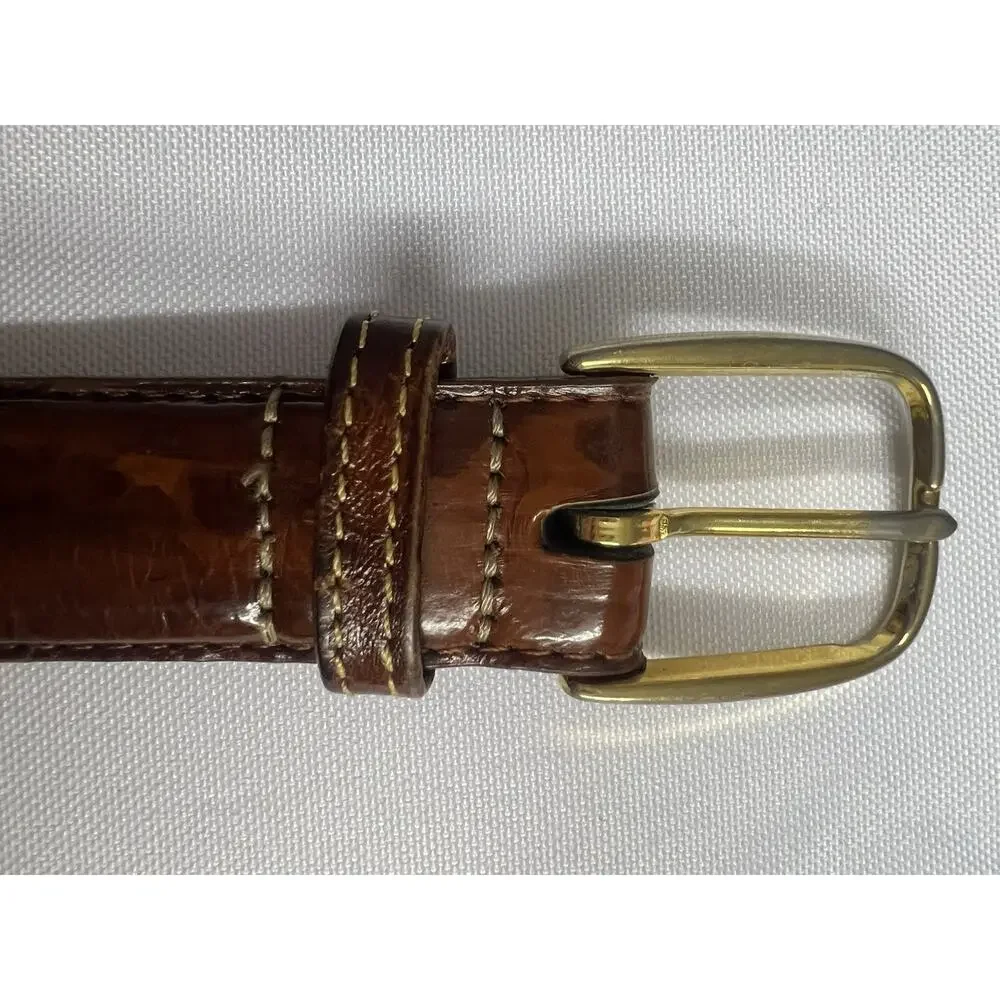Men’s GENUINE EEL SKIN Belt Solid Brass Buckle Size 36 1” Brown Old Money